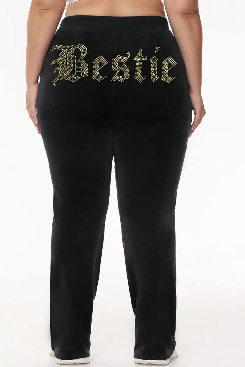 Bestie Big Bling Velour Track Pants