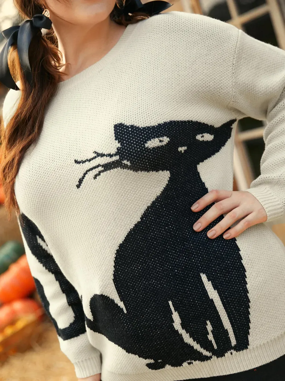 Mystic Cat Knit Crew Neck Pullover