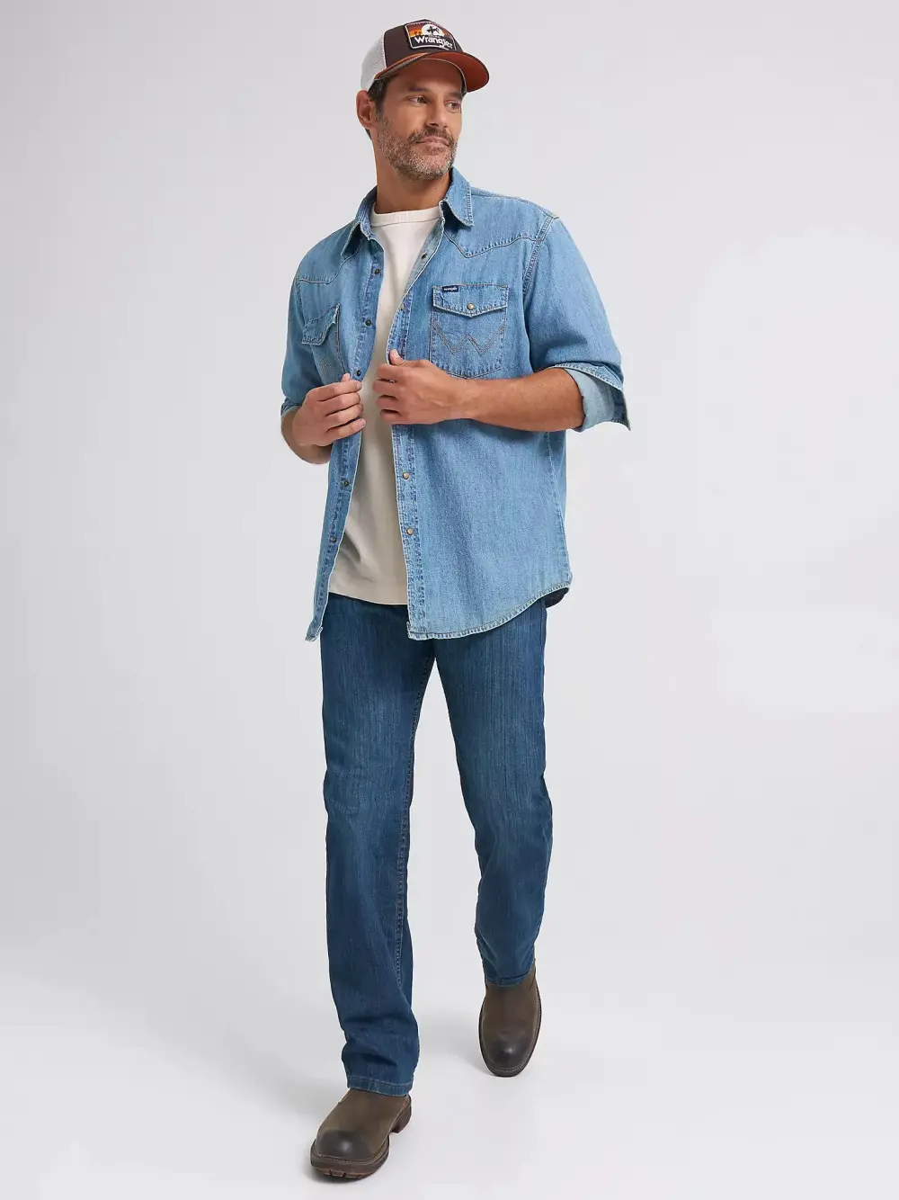 WRANGLER FIVE STAR PREMIUM DENIM FLEX FOR COMFORT REGULAR FIT JEAN IN DARK STONEWASH