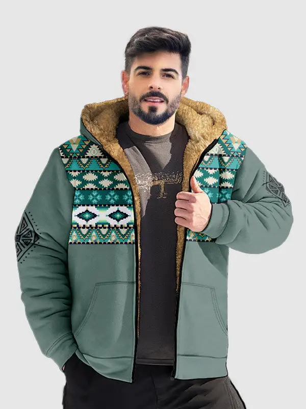 Men's Sherpa Fleece Full Zip Hoodie Vintage Jacket