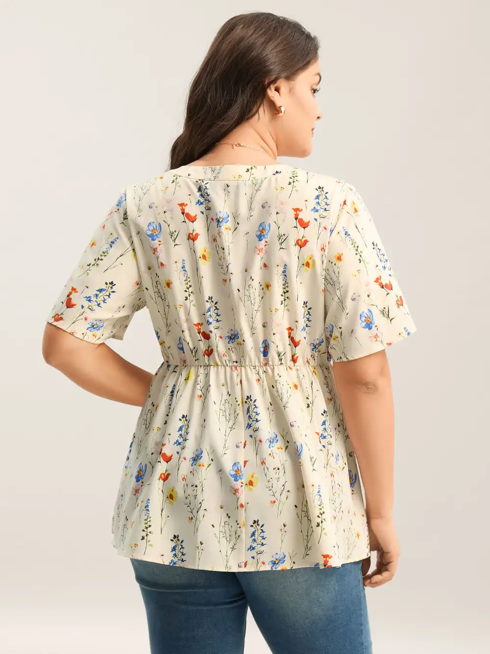 Branch Floral Print Notched Collar Blouse