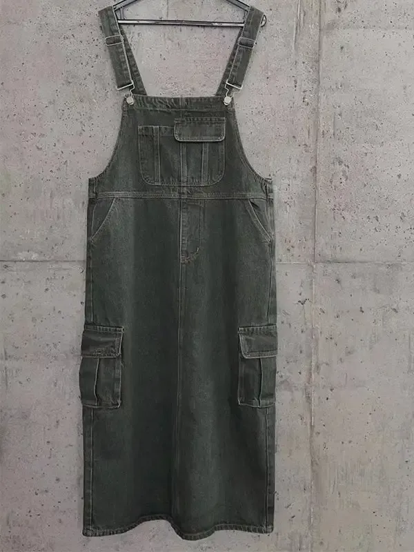 Vintage-Inspired Cargo Overall Dress