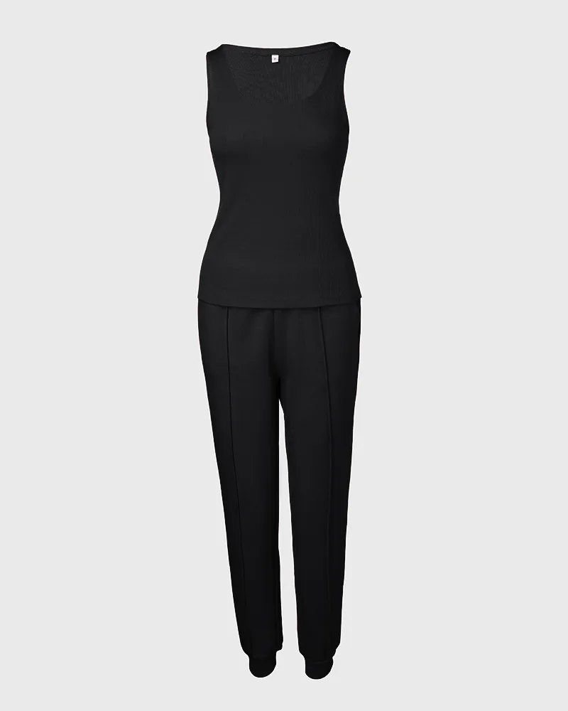 3 Piece Outfits Matching Sets Striped Tape Patch Tank Tops Button Front Jacket Cuffed Pants with Pockets Tracksuit