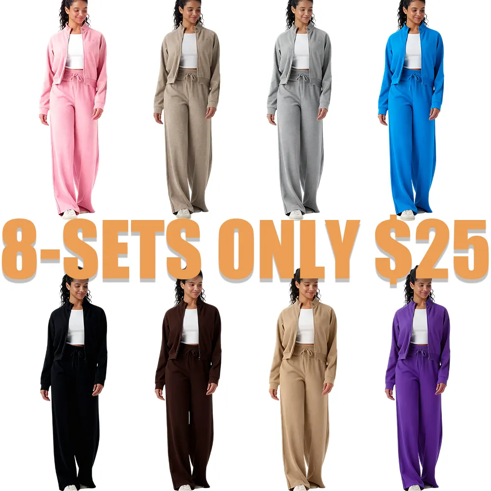 Stand-up collar jacket + wide-leg pants