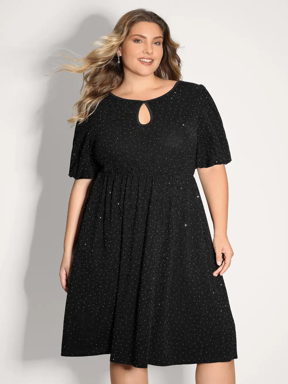 Bowknot Rhinestone Pockets Midi Dress