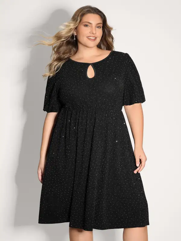 Bowknot Rhinestone Pockets Midi Dress