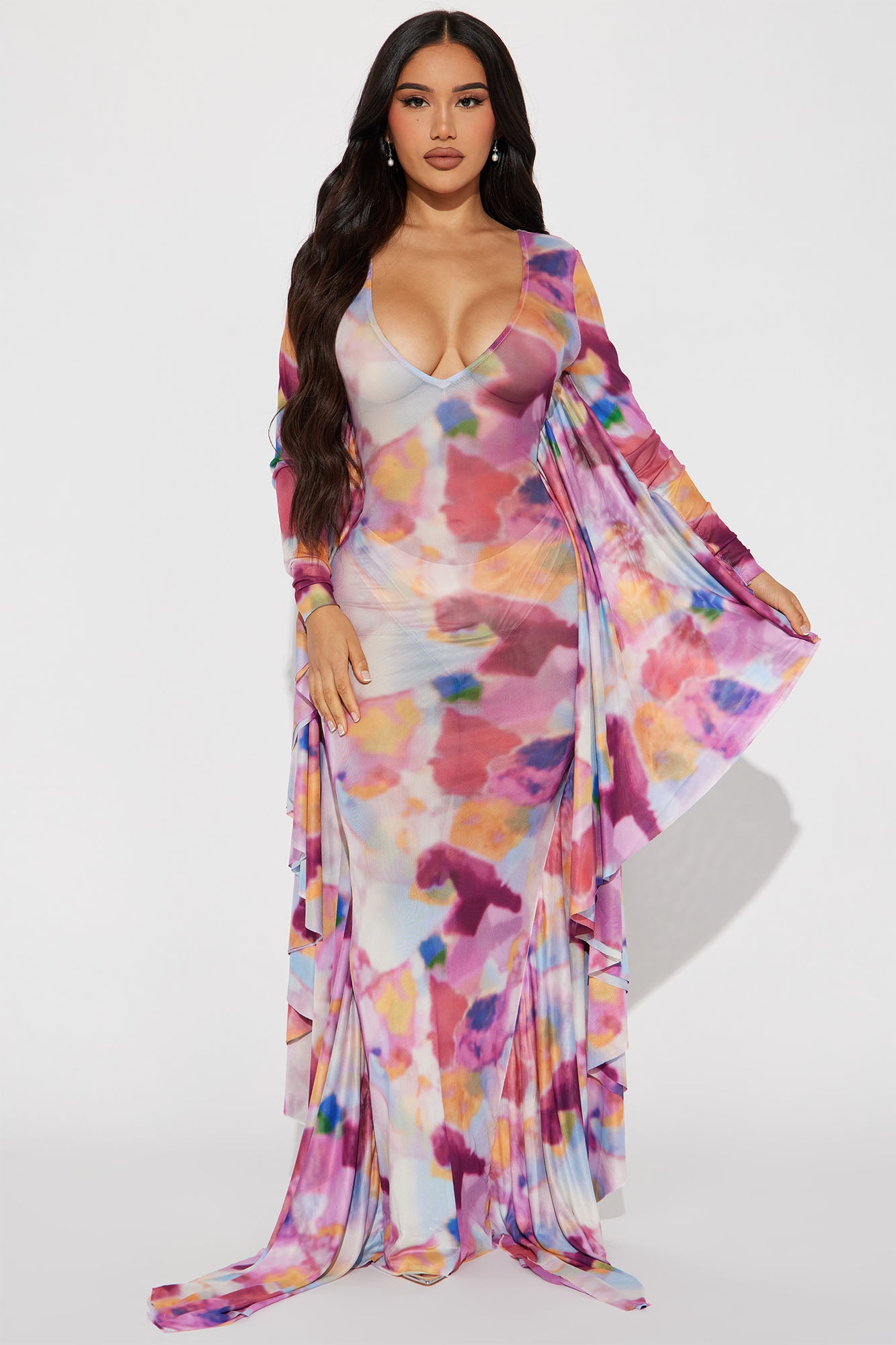 Mariposa Mesh Maxi Dress - Pink/combo
