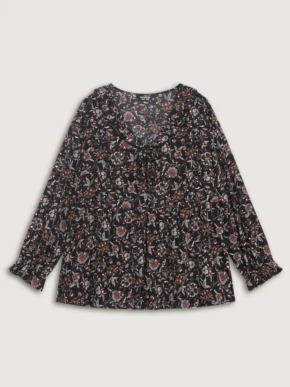 Floral Print Ruffled Neck Blouse