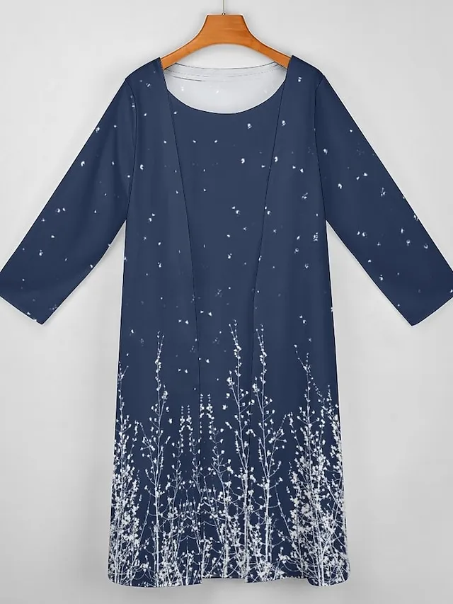 Women's Two Piece Dress Church Dress Long Dress Maxi Dress Dusty Blue Long Sleeve Color Block Print Summer Spring Crew Neck Stylish Winter Dress Fall Dress Loose Fit 2023 S M L XL XXL 3XL 4XL 5XL
