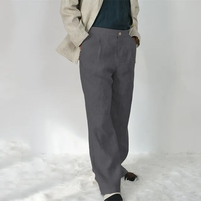 Men's Linen Pants Trousers Summer Pants Pleated Pants Straight Leg Plain Comfort Outdoor Casual Daily Linen / Cotton Blend Streetwear Stylish Black White