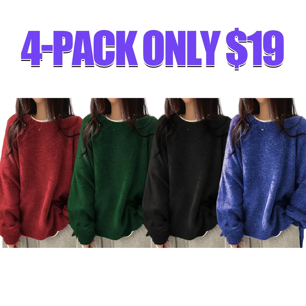 Women's Drop Shoulder Split Hem Sweater, Chic Casual Long Sleeve Round Neck Jumper, Women's Knitwear Top for Fall & Winter