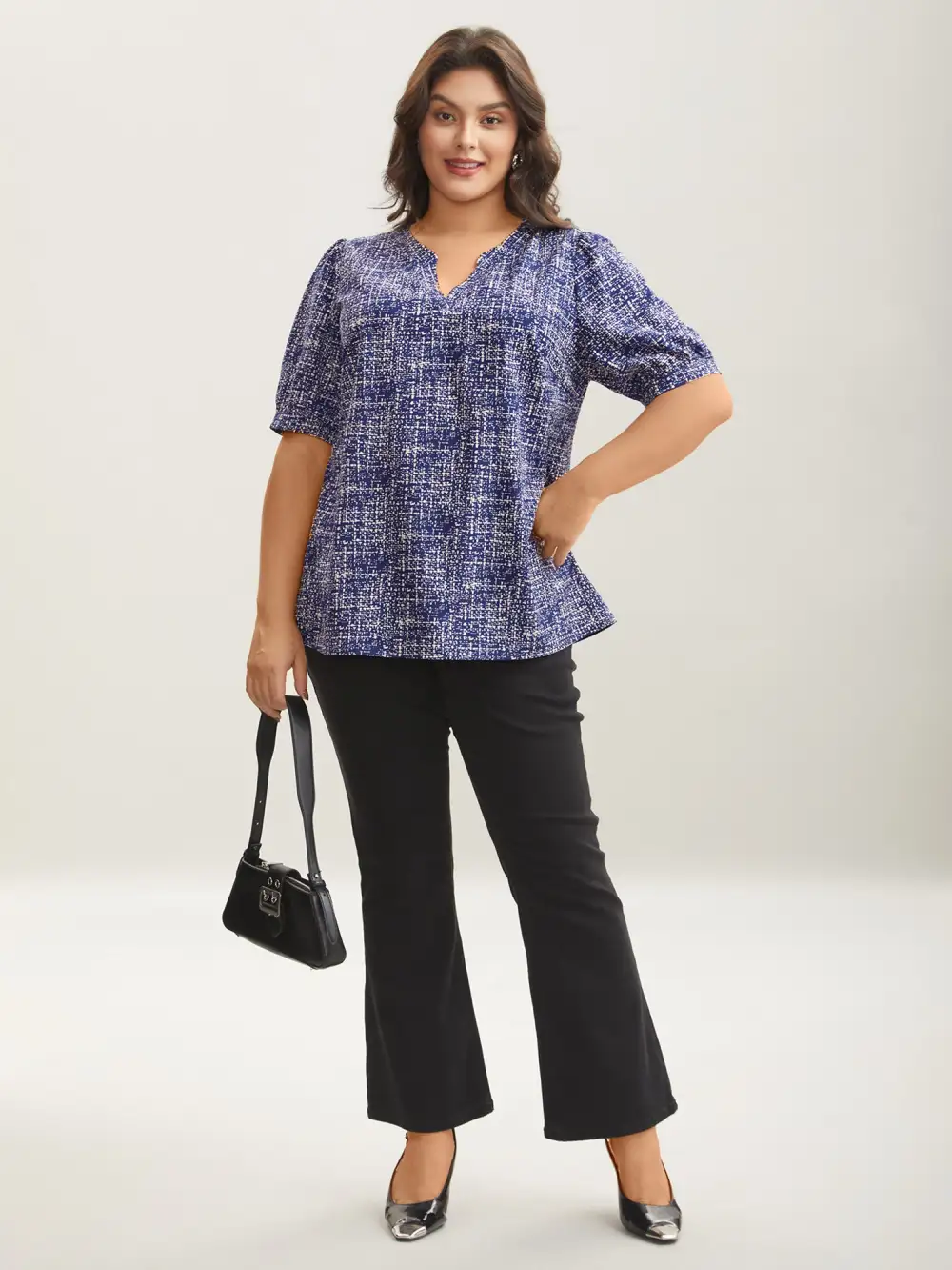 Geometric Print Puff Sleeve Blouse