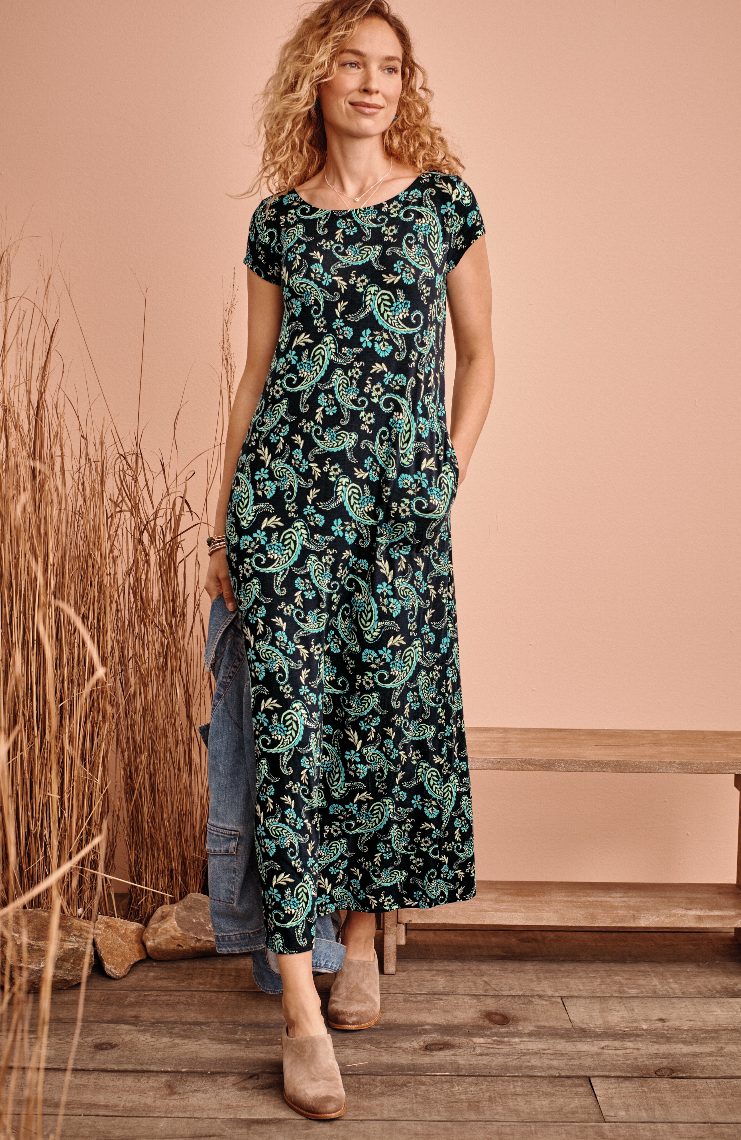 Pleated V-Back Maxi Dress