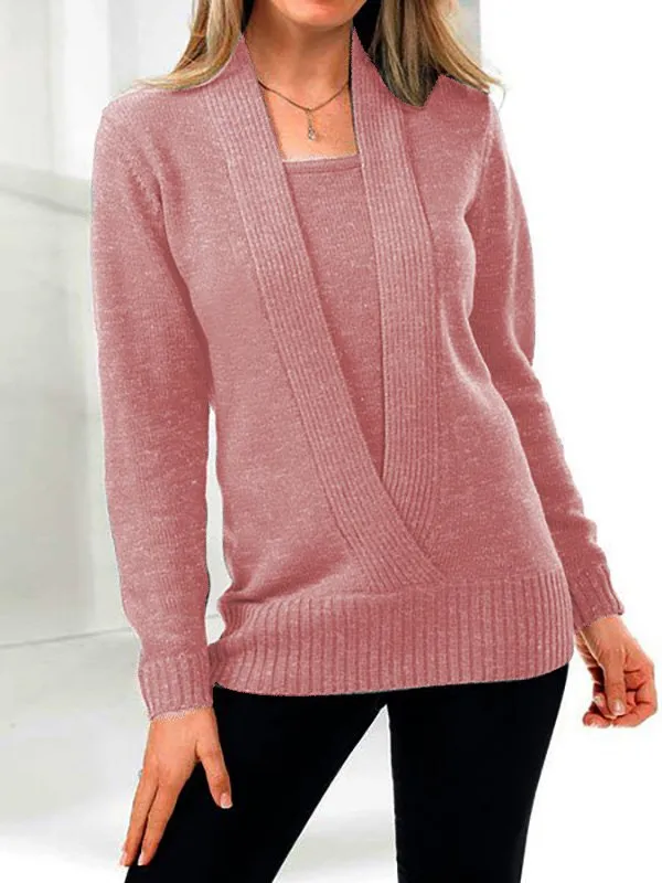 V-neck Casual Warm 2-in-1 Tunic Sweater
