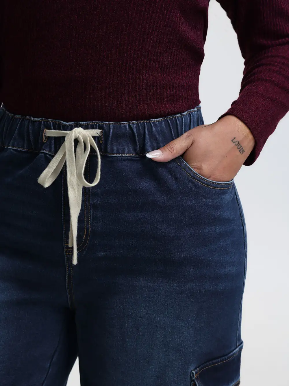 Stretchy Waist Drawstring Wide-Leg Jeans