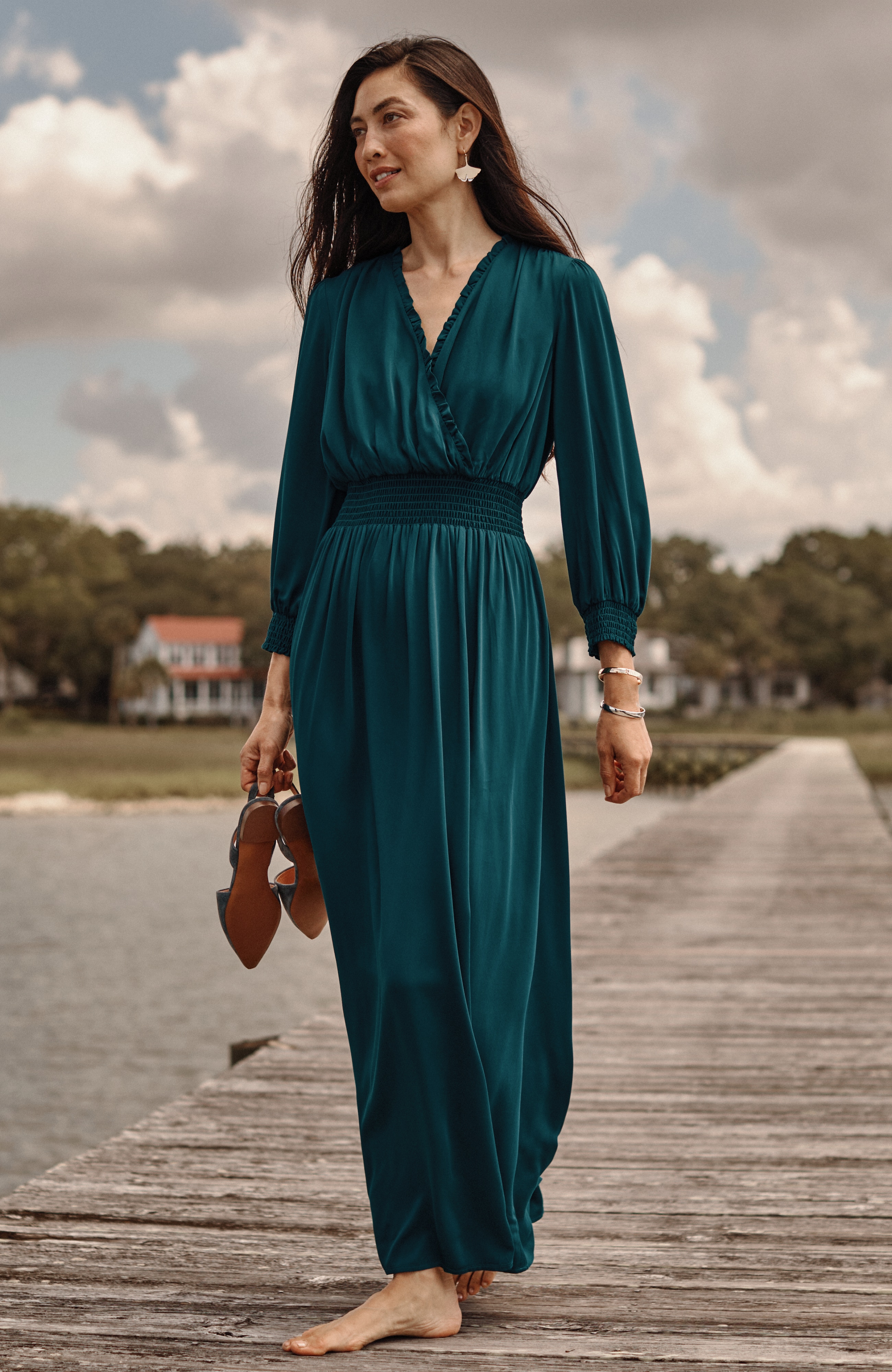 Smocked Sateen Dress