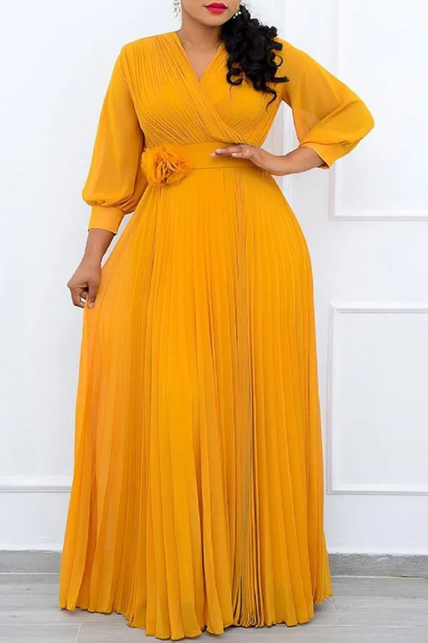  Pretty Pleated Swing Maxi Dress With Belt