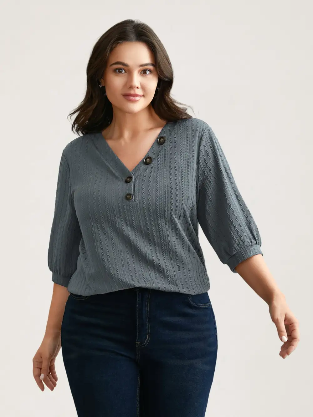 Plain Knit Texture Gathered Top