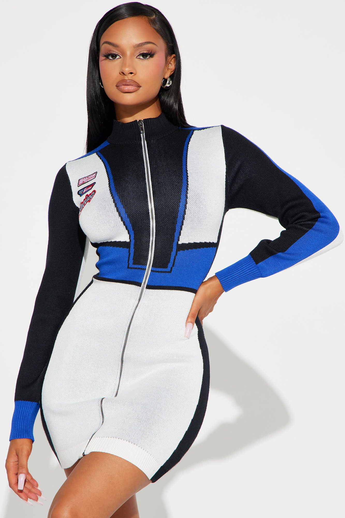 Start Your Engine Sweater Mini Dress - Blue