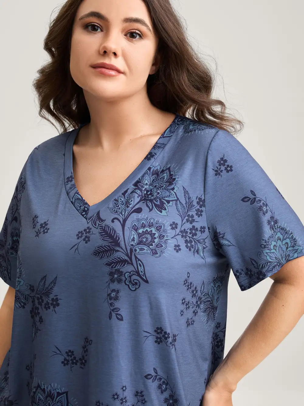Floral V-Neck Drapey T-Shirt