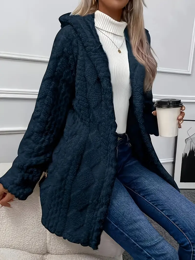 Luxurious Faux Fur Teddy Coat - Elegant Long Sleeve Split Side Hooded Outwear for Women - Soft, Warm, and Chic Winter Clothing