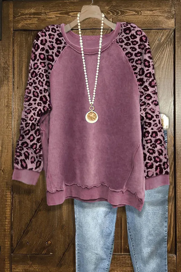Vintage Leopard Print Long Sleeve Sweatshirt