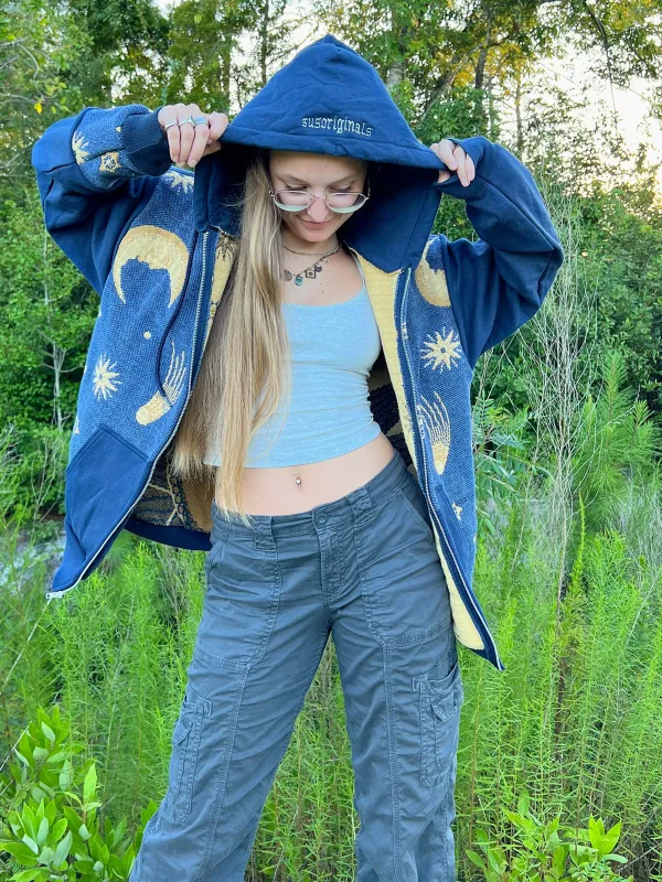 Blue Streetwear Leisure Hoodie Sweatshirts