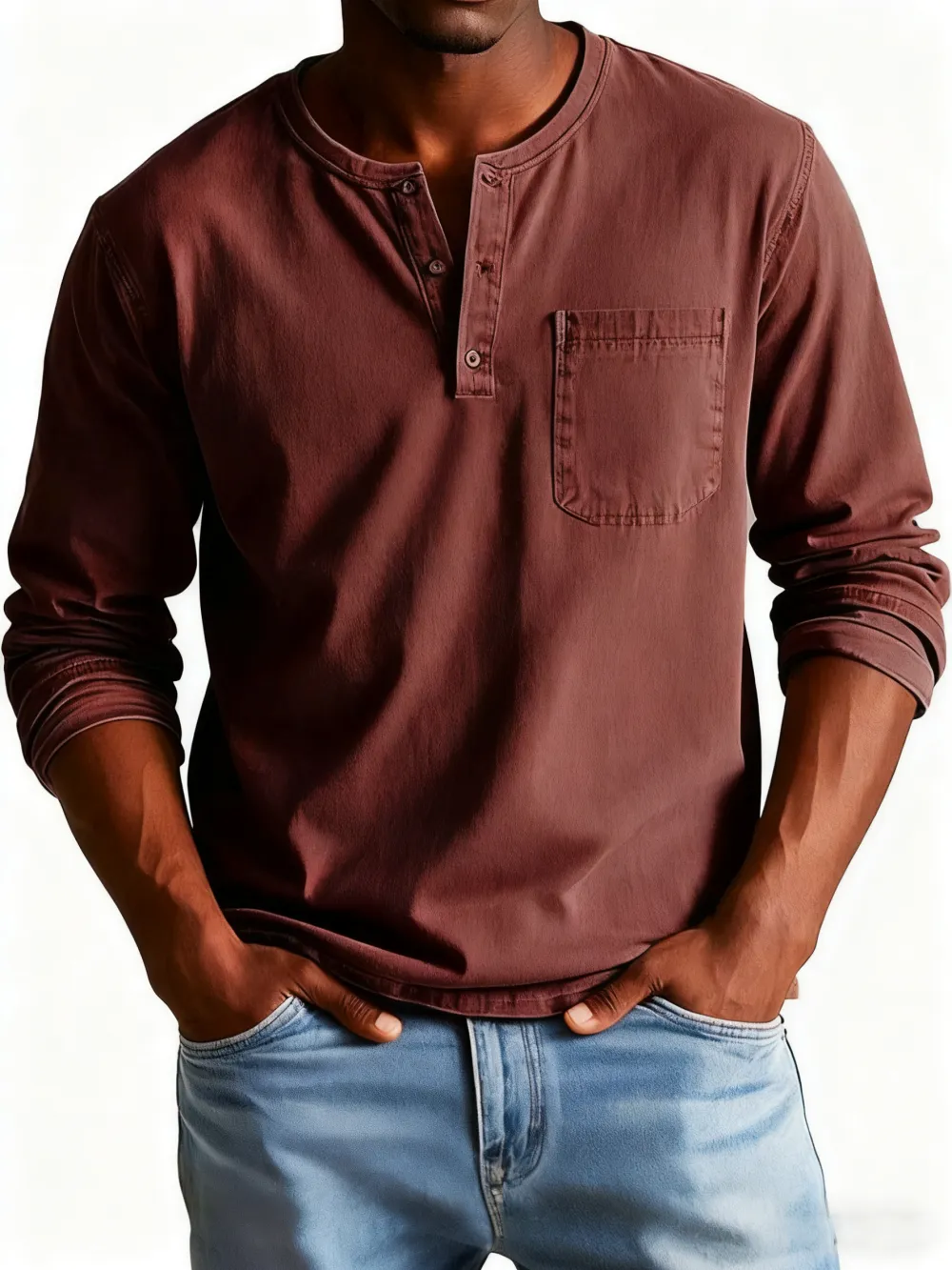 💫Clearance Sale🔥 - Men's Fashion Vintage Distressed Pocket Long Sleeve Henley Shirt