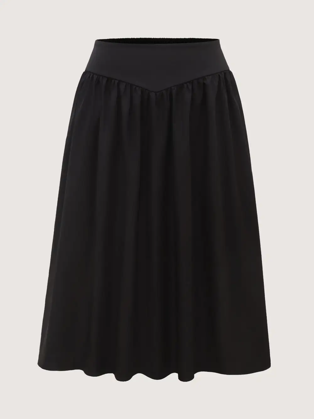 Wide Cinched-Waist Solid Midi Skirt