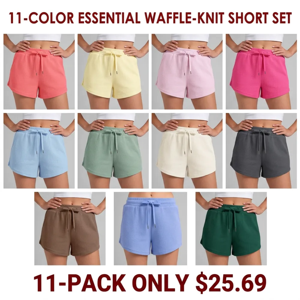 🔔🔔🔔🔔🔔🔔🔔🔔🔔🔔🔔🔔Last Few Hours – Act Fast ! Women's Textured Waffle Knit Lounge Shorts With Drawstring