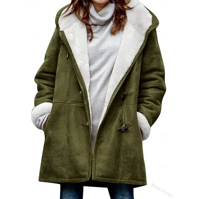 Women's Sherpa Jacket Comfortable Breathable Buttons Elegant Casual Plain Vacation Street Casual Daily Wear Open Front Long Hooded Regular Fit Long Sleeve Outerwear Black Blue Green Spring Fall
