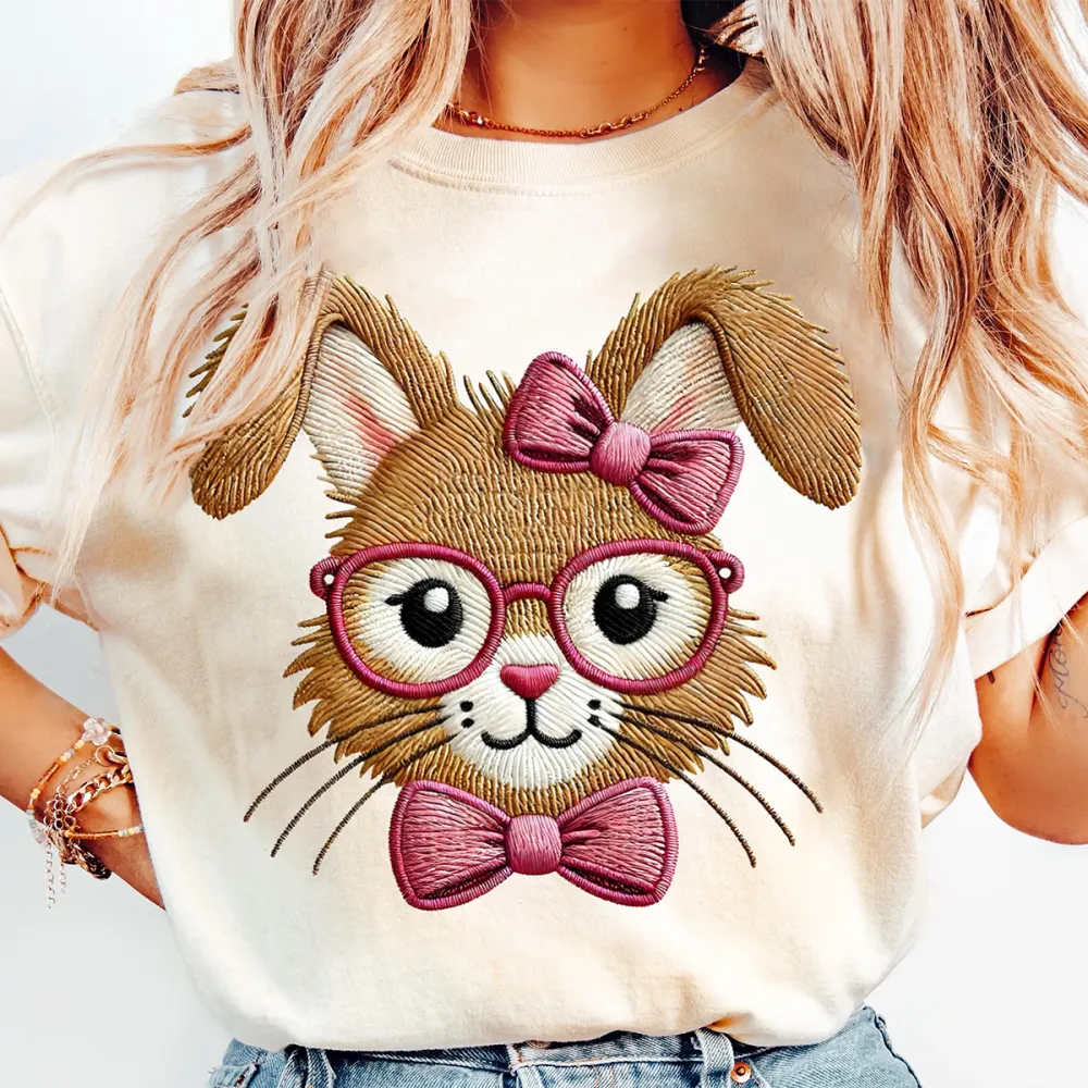 Easter Bunny Printed Round Neck Short Sleeve T-Shirt