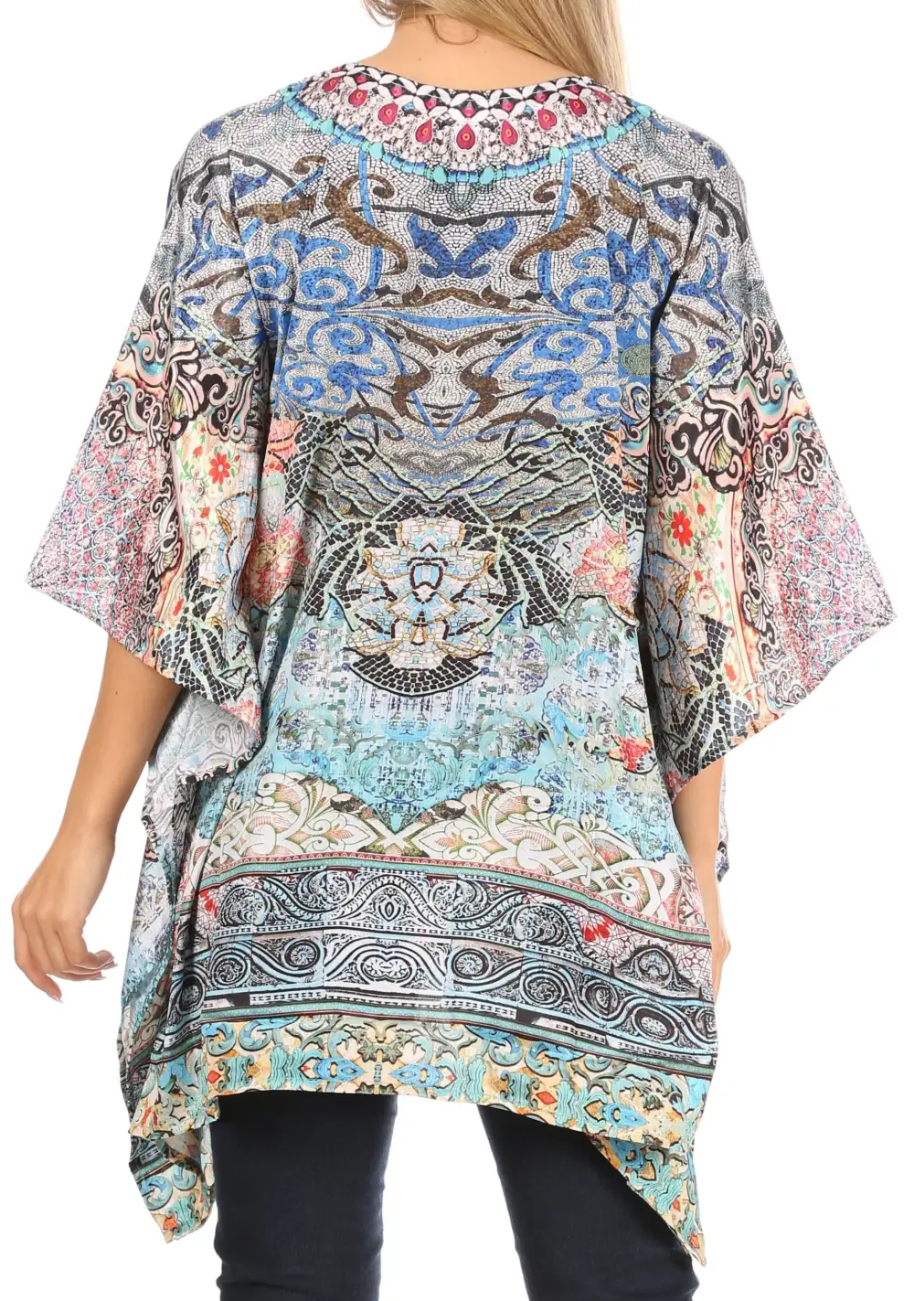 Women's Caftan Poncho Cover up V neck Top Lace up With Rhinestone