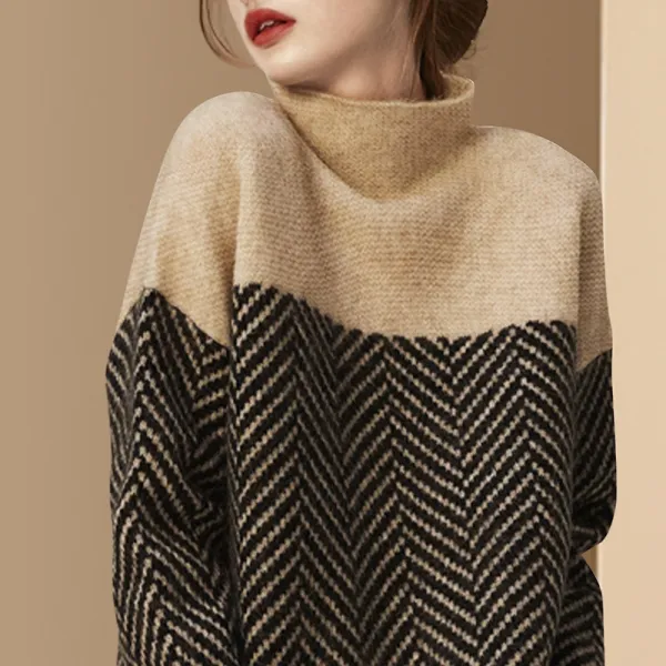 Thermal turtleneck striped sweater