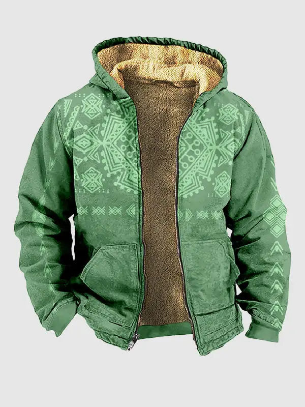 Men's Ethnic Fleece Zip Printed Hoodie Jacket