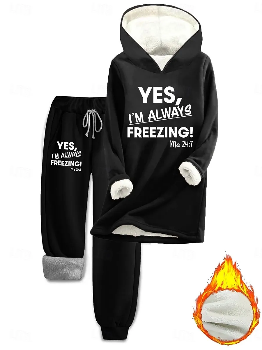 Women's Daily Stylish Two Piece Sets Tracksuit Pants Sets Long Sleeve Hooded Graphic Letter Drawstring Print Casual Daily Black Pink Dark Pink Fall Regular Fit