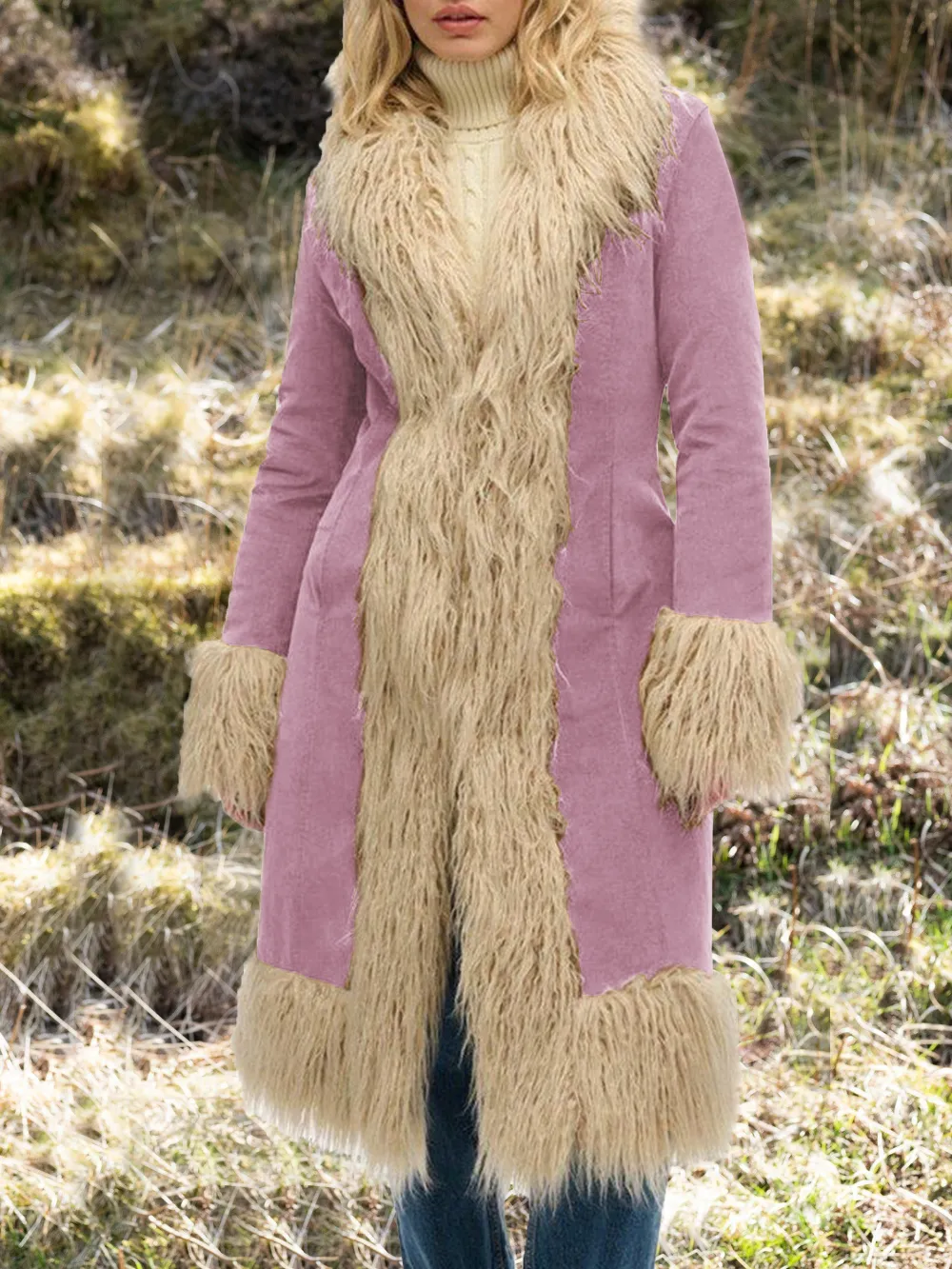 Superdry Faux Fur Lined Longline Afghan Coat, Tobacco Brown