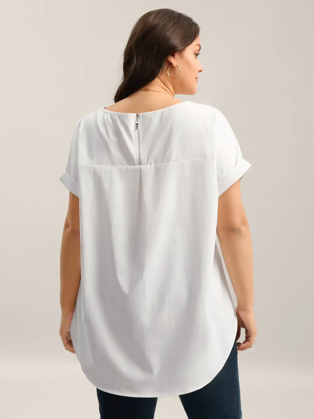 Classic Plain Boat Neck Zipper Blouse
