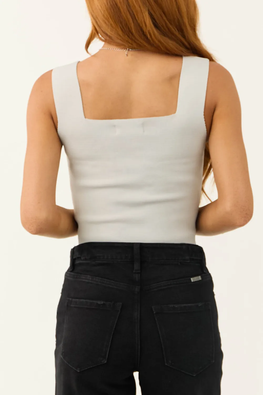 Cloud Grey Square Neck Thick Knit Tank Top