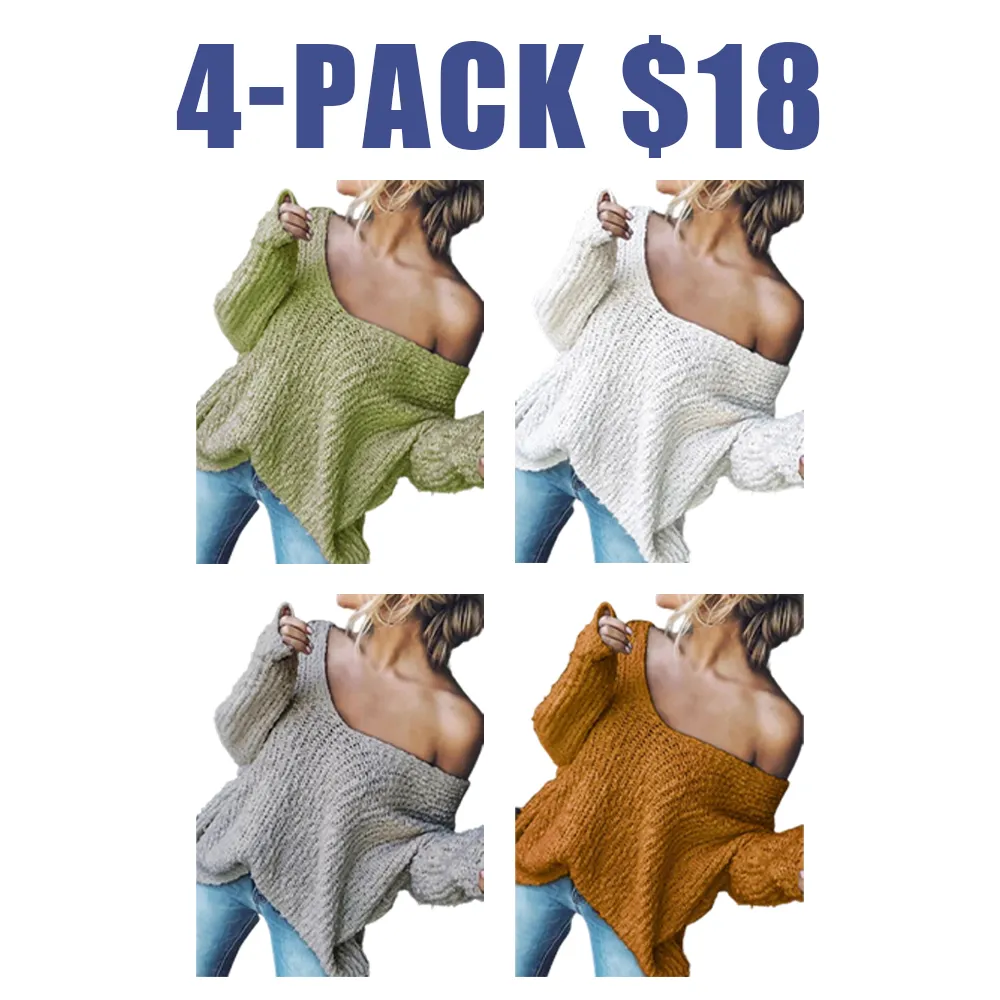 Women's V-Neck Drop Shoulder Sweater – Casual Knitwear for Spring & Fall