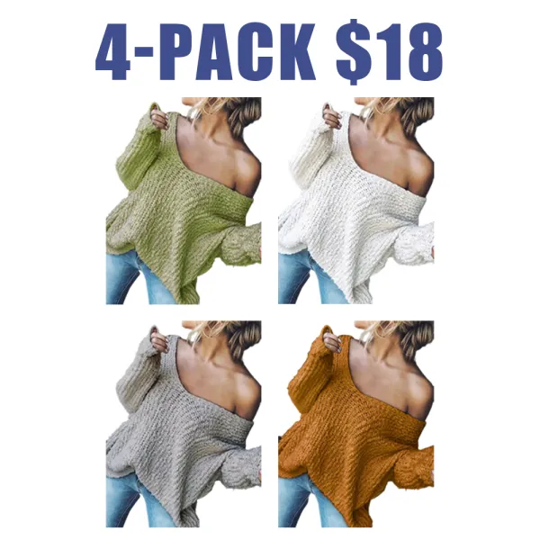 Women's V-Neck Drop Shoulder Sweater – Casual Knitwear for Spring & Fall