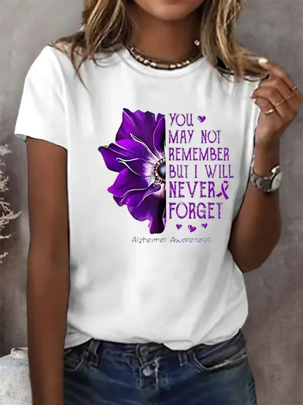 Women'S Alzheimer'S Awareness You May Not Remember But I Will Never Forget Print T-Shirt