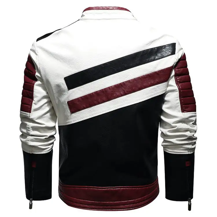 Casual Stand Collar Stitching Men's Leather Jacket