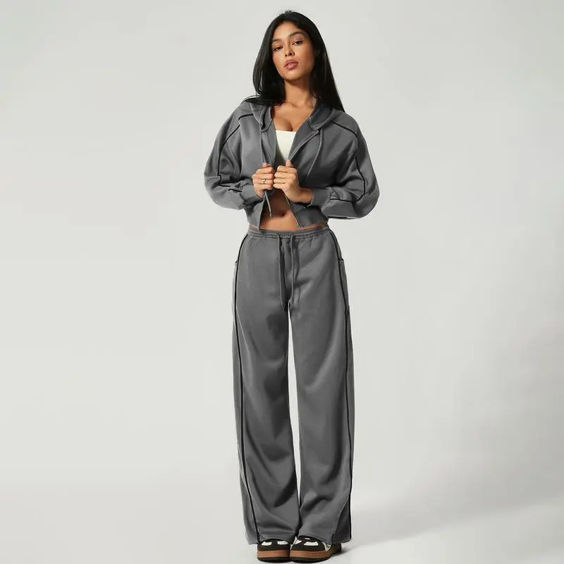2-Piece Set: Cropped Hoodie & Wide-Leg Pants – Soft, Quick-Dry, with Pockets