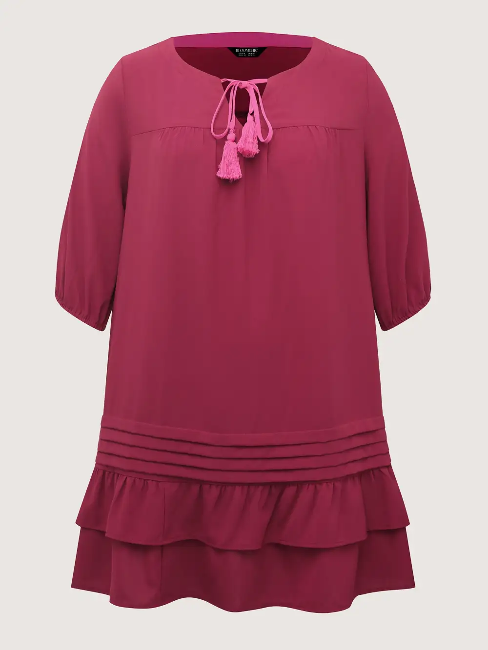 Stretchy Waist Tiered Tie Knee-Length Dress