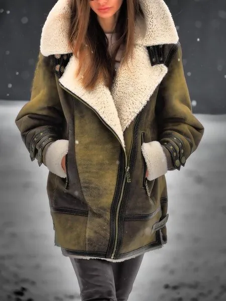 Winter Warm Fluffy Coat Faux Leather Jacket