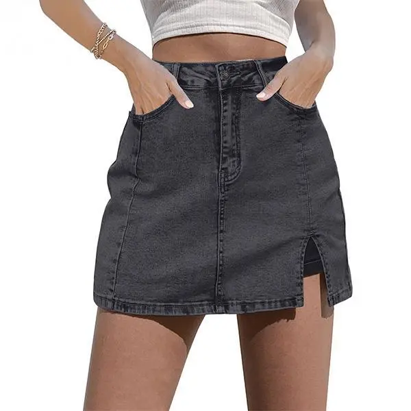 Women’s High Waisted Denim Skort with Side Slit