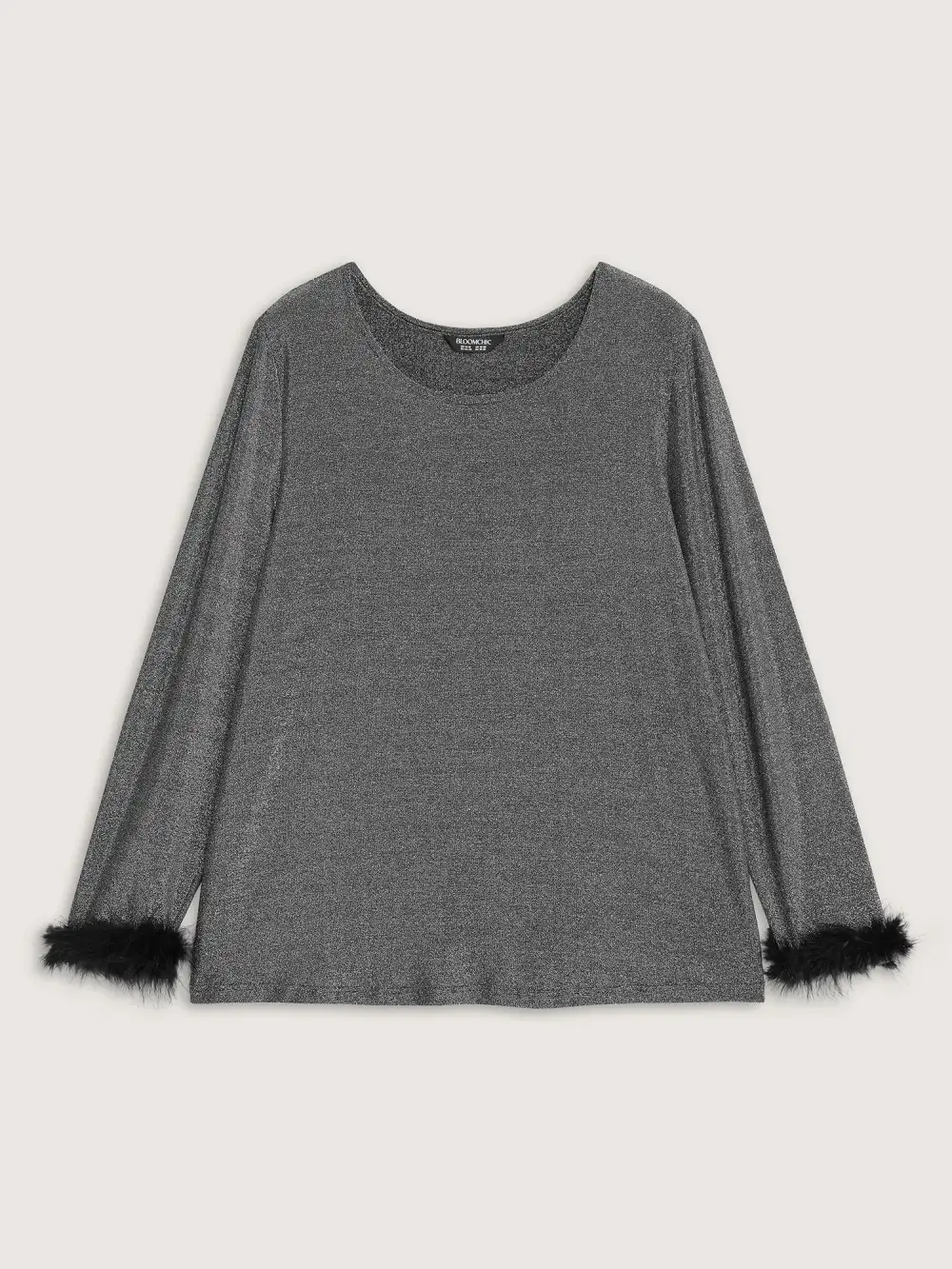 Shiny Silk Fur Cuffs Blouse