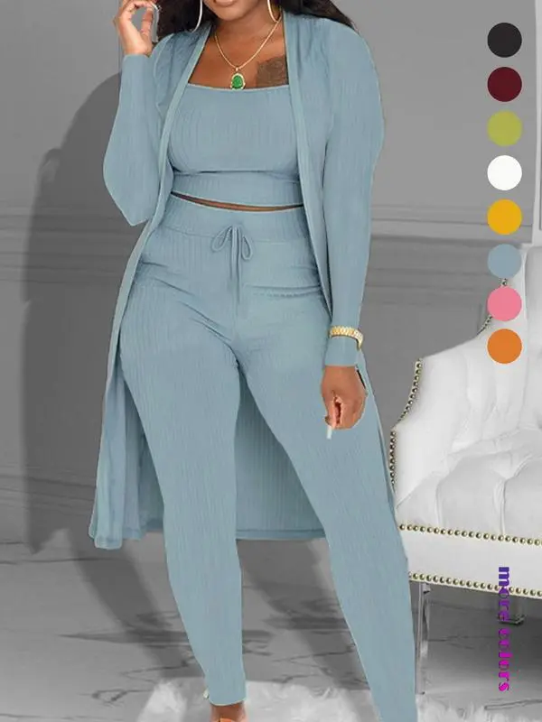 Women’s 3-Piece Fall Outfit – Open Front Cardigan, Tie Front Leggings & Cropped Top Set