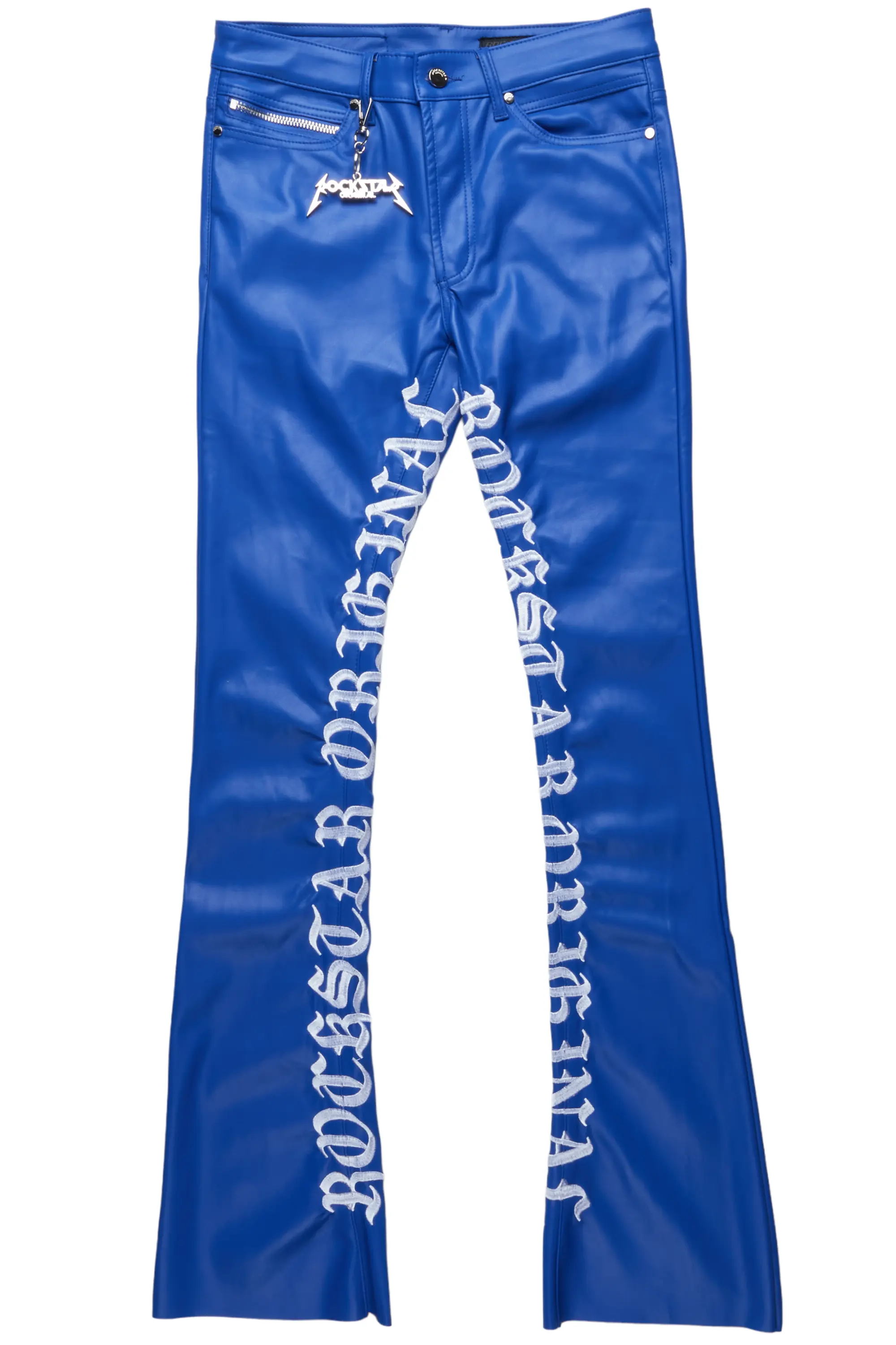 Eliam Blue/White Faux Leather Stacked Flare Jean